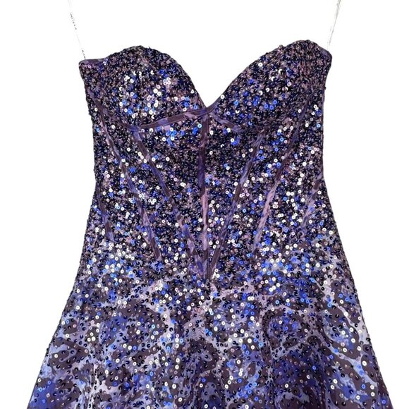 Jovani Purple Strapless Sequined Leopard Print Ball Gown Prom Dress Sz 0 - Picture 4 of 14
